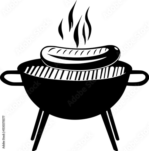 Grilled Hot Dog Sausage on Fire Silhouette Vector