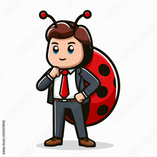 Cute business man in ladybug costume: A captivating illustration of a dapper businessman donned in a delightful ladybug costume, embodying a creative fusion of professional attire and whimsical charm.