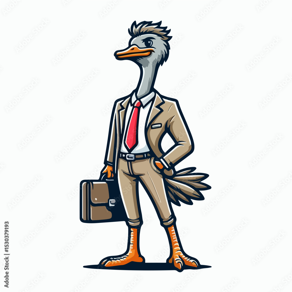Ostrich Business Professional: A suave ostrich in a business suit, confidently holding a briefcase, embodying professional elegance and a unique approach to success.