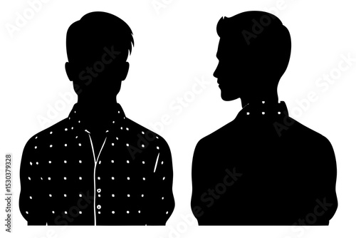 Male Silhouettes, Front and Profile View, Patterned Shirt