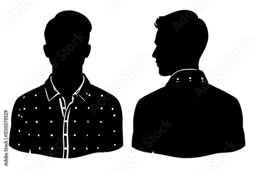 Man Silhouette, Front and Back View, Patterned Shirt