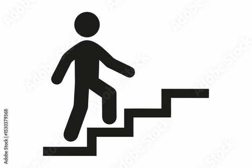 Simple icon person climbing stairs, progress, success