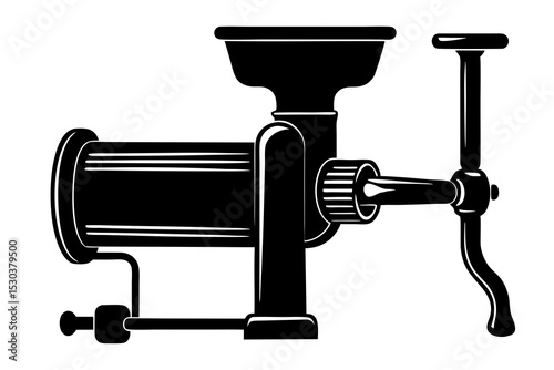 Vintage Manual Food Grinder, Black Silhouette Illustration