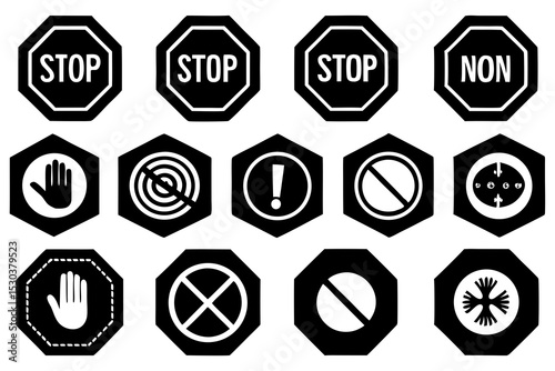 Collection of Octagonal Stop and Warning Signs