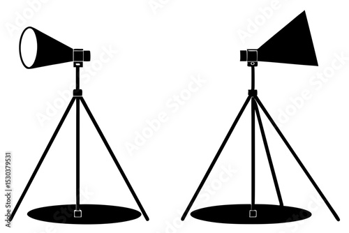 Two Studio Lighting Sets on Tripods, Black Silhouettes