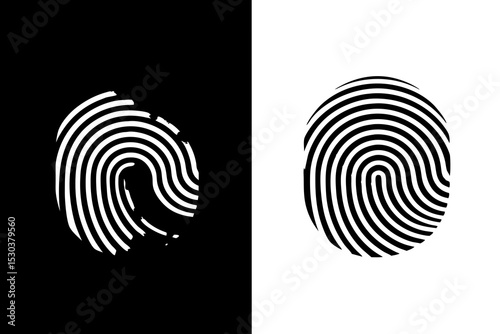 Fingerprint Icon, Black and White, Graphic Design Element