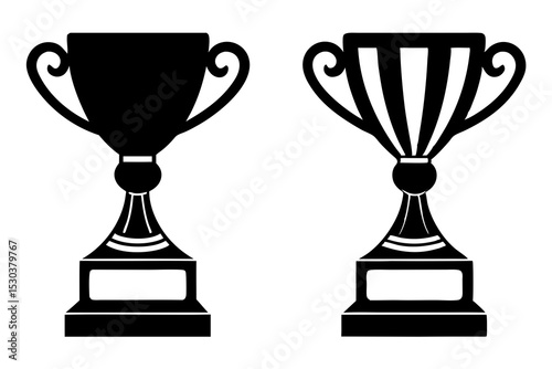 Two Black Silhouette Trophy Cups, Award Icons