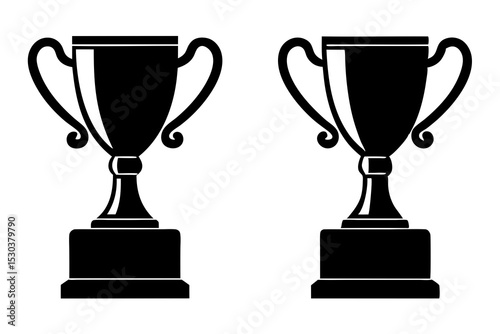 Two Black Silhouette Trophy Cups, Award Icons