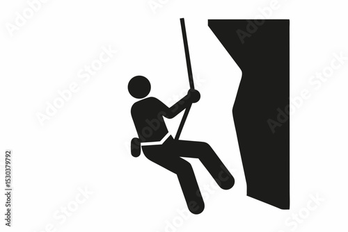 Climber Rappelling Down Rock Face, Simple Icon