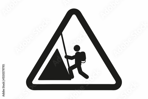 Warning Sign Climber Ascending Steep Rock Face