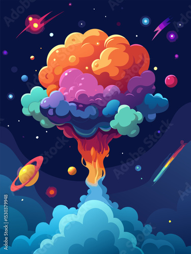 Cosmic Explosion. A vibrant illustration of a nebula explosion in space