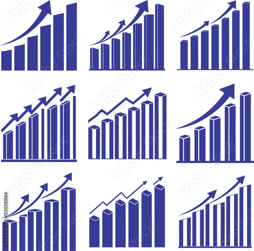Collection of growing bar charts and graphs