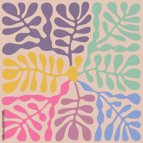 Abstract organic pattern with colored branches in the Matisse style