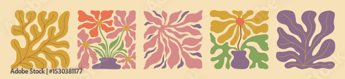 Abstract 70s floral wave illustration
