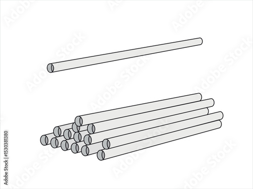 Set of Steel or aluminum pipes in perspective. Large-diameter sewer water pipe. Vector industrial illustration	
