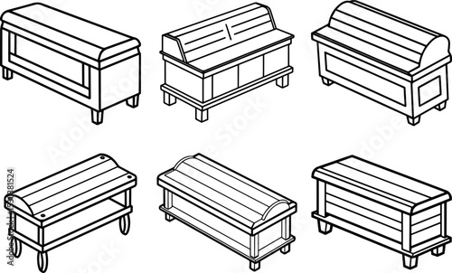 Set of Storage bench outline vector illustration, line art