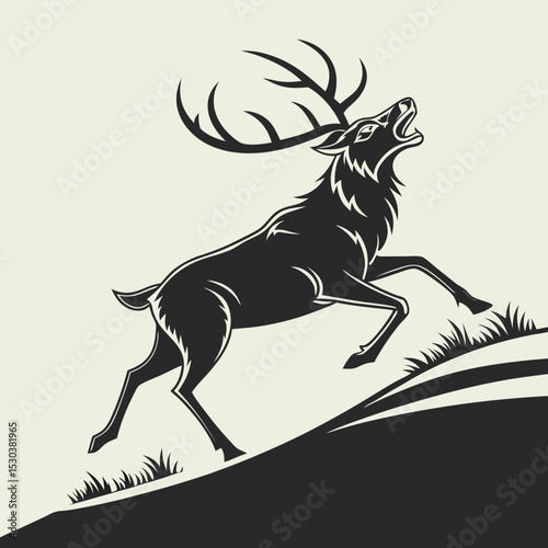 Majestic stag leaping across hillside