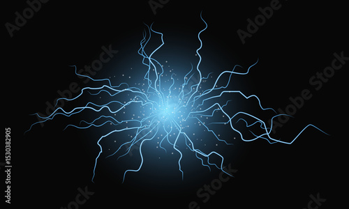 Lightning strike vector illustration, this design could be used to represent energy, power, or a technological phenomenon.