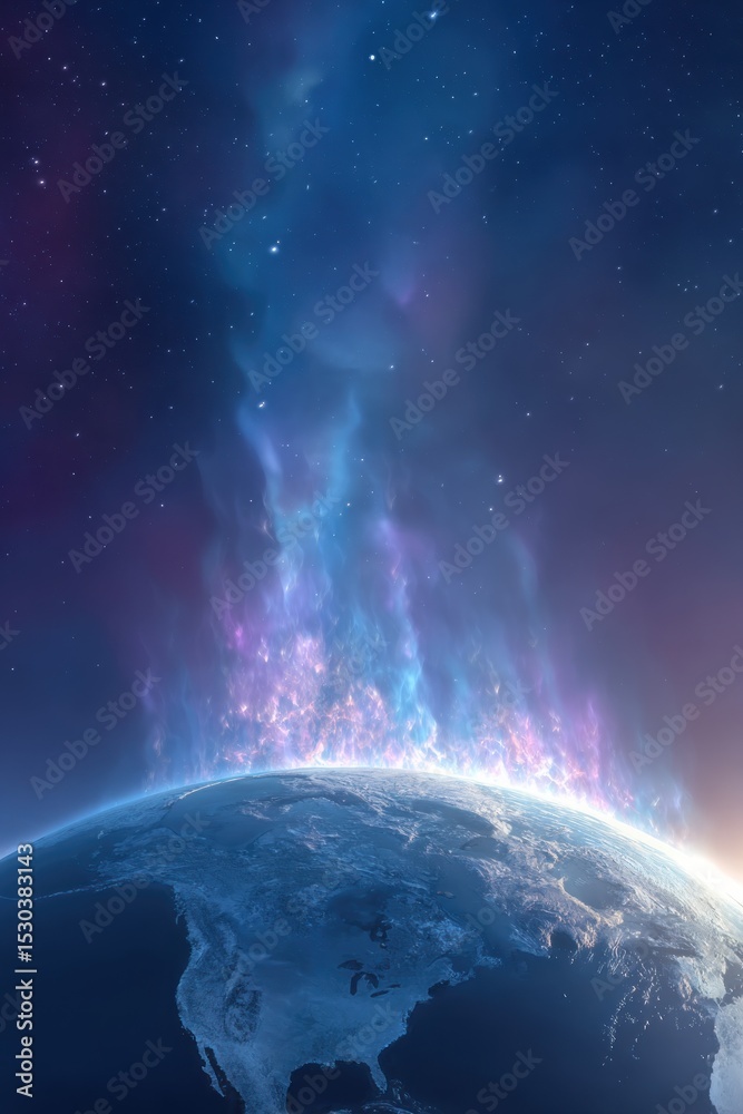 Obraz premium Celestial flames engulfing Earth