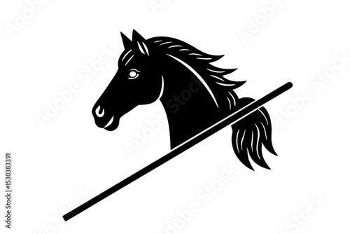 Black Horse Head Silhouette with Stick, Vector Illustration