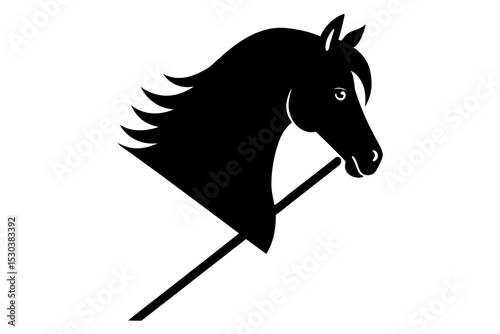 Black Silhouette Hobby Horse Head, Stick, Vector Illustration