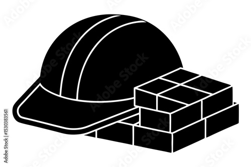 Hard hat and bricks construction safety icon
