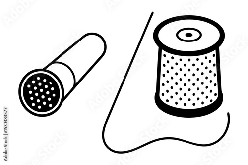 Line art illustration of cylindrical filters and thread