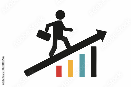 Businessman Climbing Growth Chart, Success, Career Progression Icon