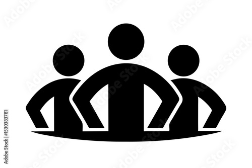 Teamwork Icon Three People Unity Symbol, Black Silhouette