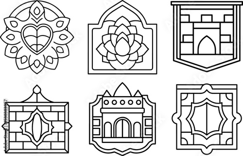 Set of Wall art outline vector illustration, line art
