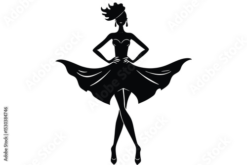 Drag queen strutting in high heels fashion show illustration