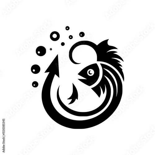 Abstract fish caught on hook logo design