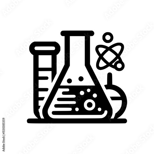 Science lab equipment and atom icon illustration