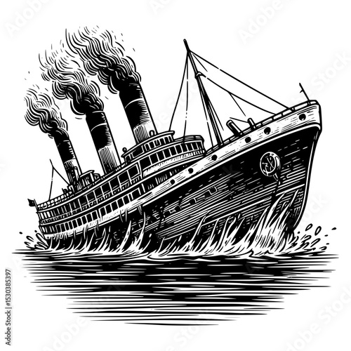 Vintage woodcut illustration of a steamboat at sea
