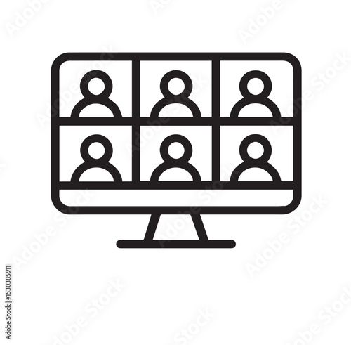 Virtual Meeting or Video Conference Icon – People on Grid Display