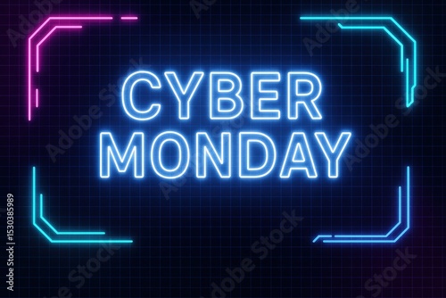 Cyber Monday Neon Sign On Dark Digital Background