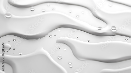 Abstract fluid white surface with droplets forming wavy textures and subtle shadows