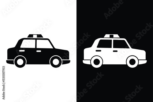 Taxi Glyph Icon Black and White City Cab Vector Illustration