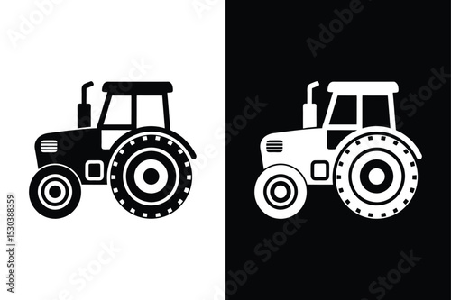 Farm Tractor Icon Silhouette Vector Illustration in Black and White