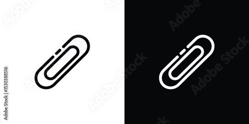 Symmetrical Paperclip Illustration on Split Black and White Background, Minimalist Office Supply Icon