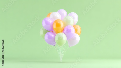 Pastel Balloons Ascending Against a Light Green Background