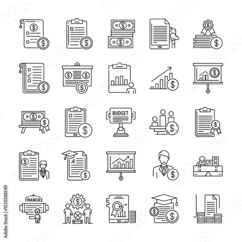 Budget line icons set silhouette isolated on white background. Premium vector illustration. 