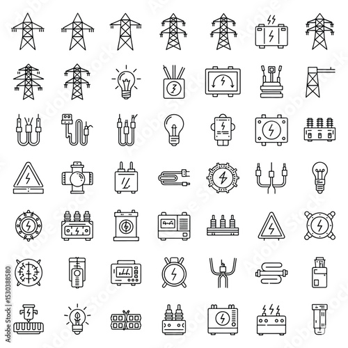 Electricity icons silhouette collection isolated vector illustration on white background. 
