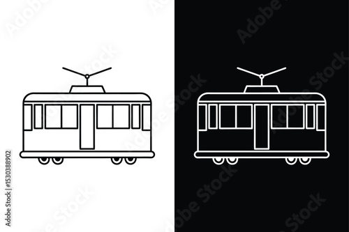 Tram Line Icon Outline Vector Symbol with Editable Stroke