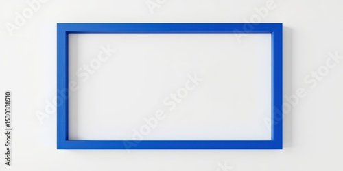 Simple blue frame hanging on a clean white wall providing a blank canvas for a display or presentation