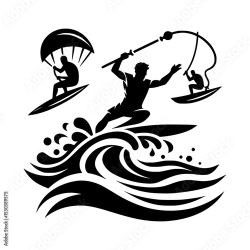 Extreme water sports silhouette illustration