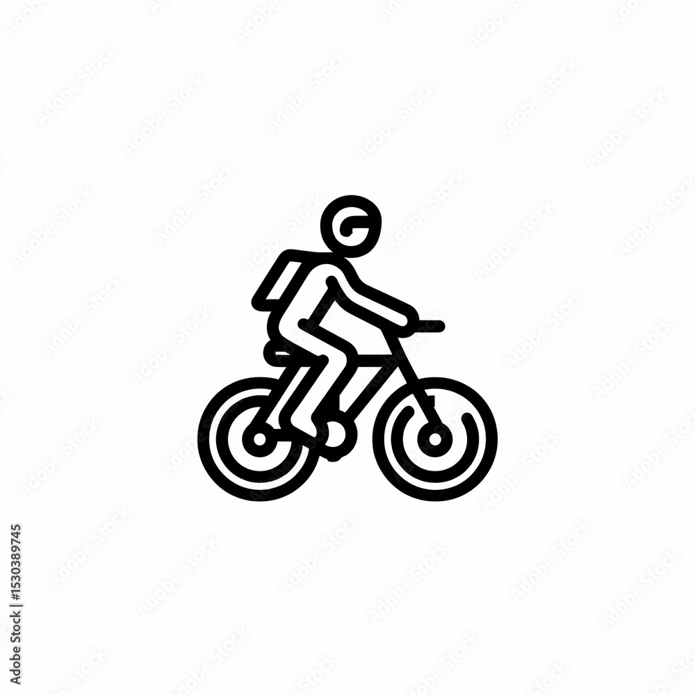 Obraz premium Line drawing of person on bicycle with backpack on white background