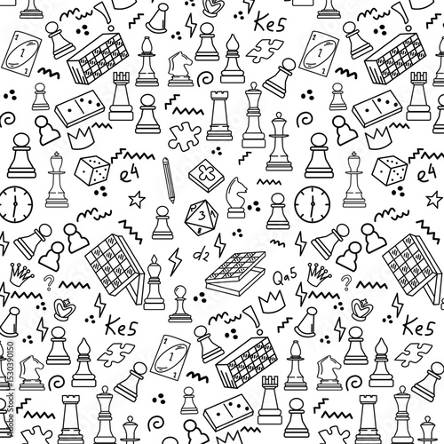 Chess hand drawn doodle cartoon decoration seamless pattern