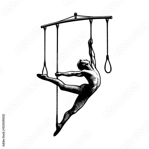 Male aerialist performing on ropes