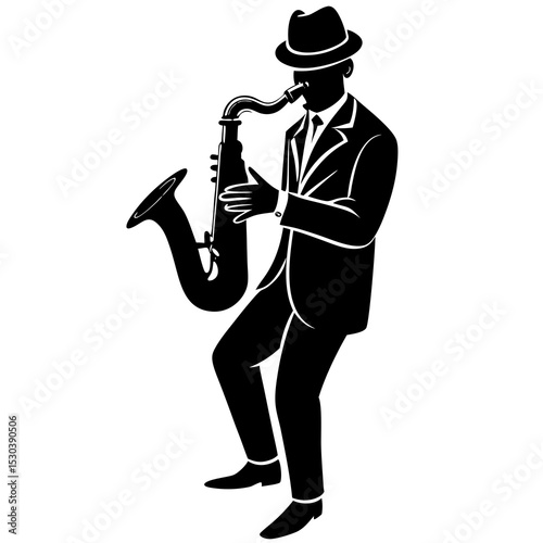 Saxophone player silhouette in a suit